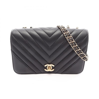 シャネル CHANEL シェブロン Vステッチ ショルダーバッグ バッグ ラムスキン(羊革) レディース ブラック系 【中古】