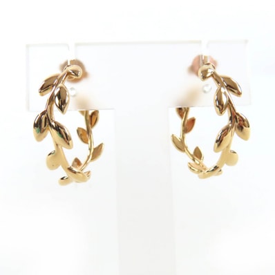 美品 ティファニー オリーブ リーフフープ ピアス ピンクゴールド