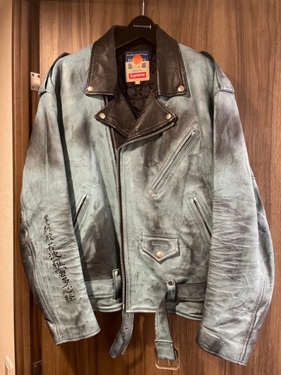 Supreme / Blackmeans Painted Leather Motorcycle Jacket "Light Green"