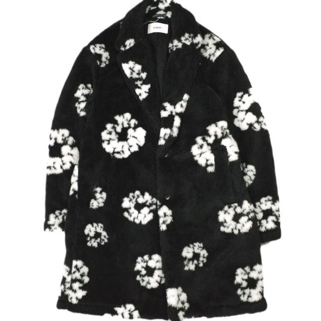 新品 SAINT MICHAEL x DENIM TEARS セントマイケル デニムティアーズ 24AW DT_FUR COAT / CT WREATH / BK フラワー ファーコート SM-YS1-0000-C51 L BLACK 定価236,500円