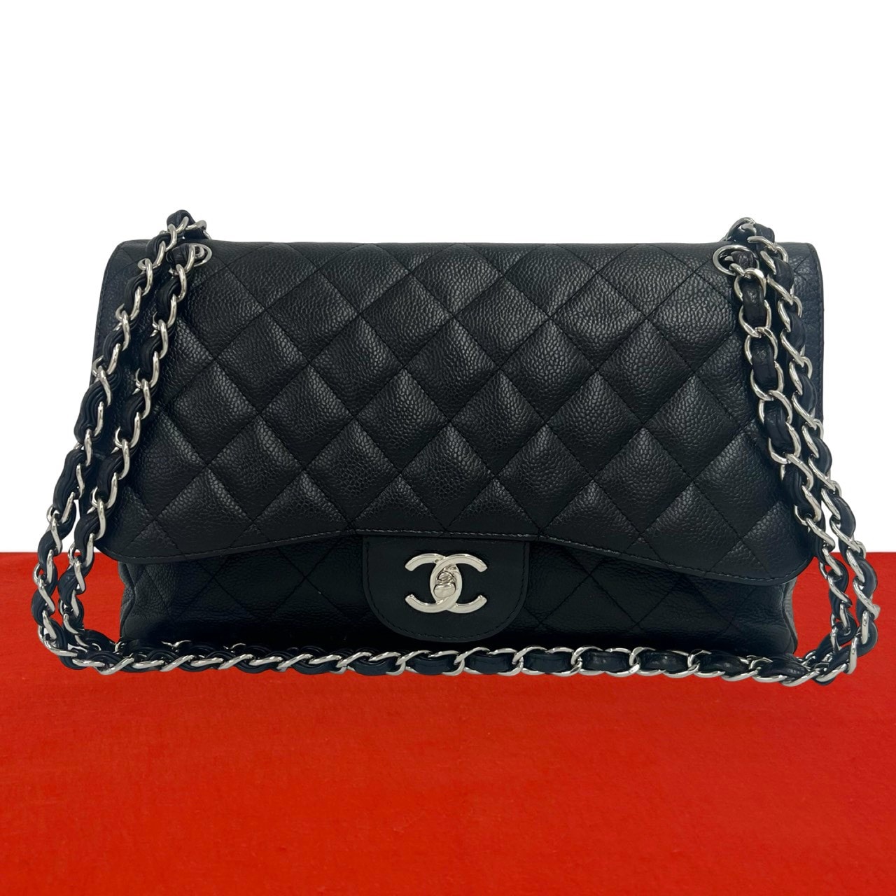 CHANEL シャネル マトラッセ ココマーク ダブルフラップ キャビアスキン ショルダーバッグ ブラック
 298-5