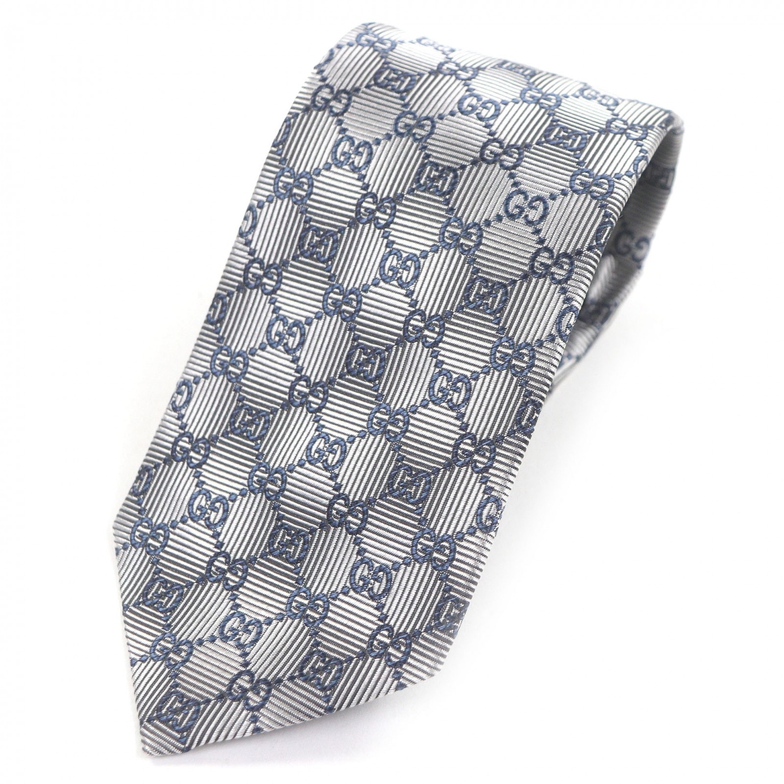 極美品 グッチ ネクタイ シルバー メンズ