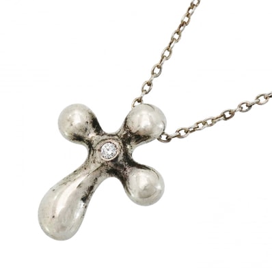 【6jdb0415-18-k】ティファニー ネックレス スモールクロス 1PD シルバー925 ダイヤモンド【中古】レディース