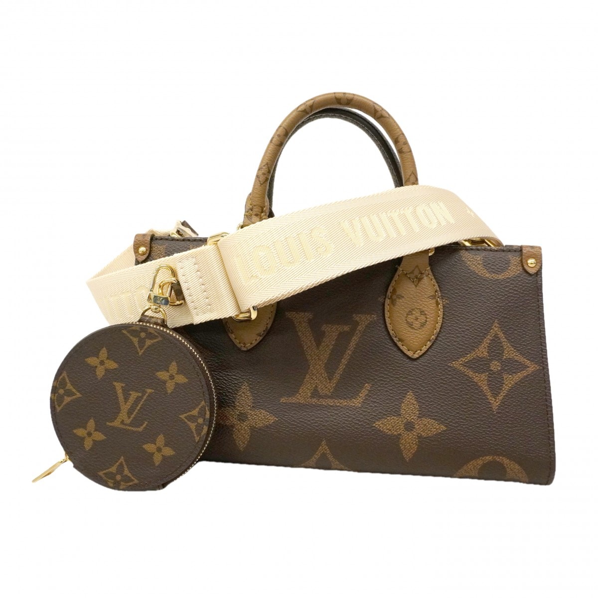 【6ce6263】ルイヴィトン ハンドバッグ モノグラム・ジャイアントリバース オンザゴーEW M46653 ブラウン 2wayバッグ【中古】レディース