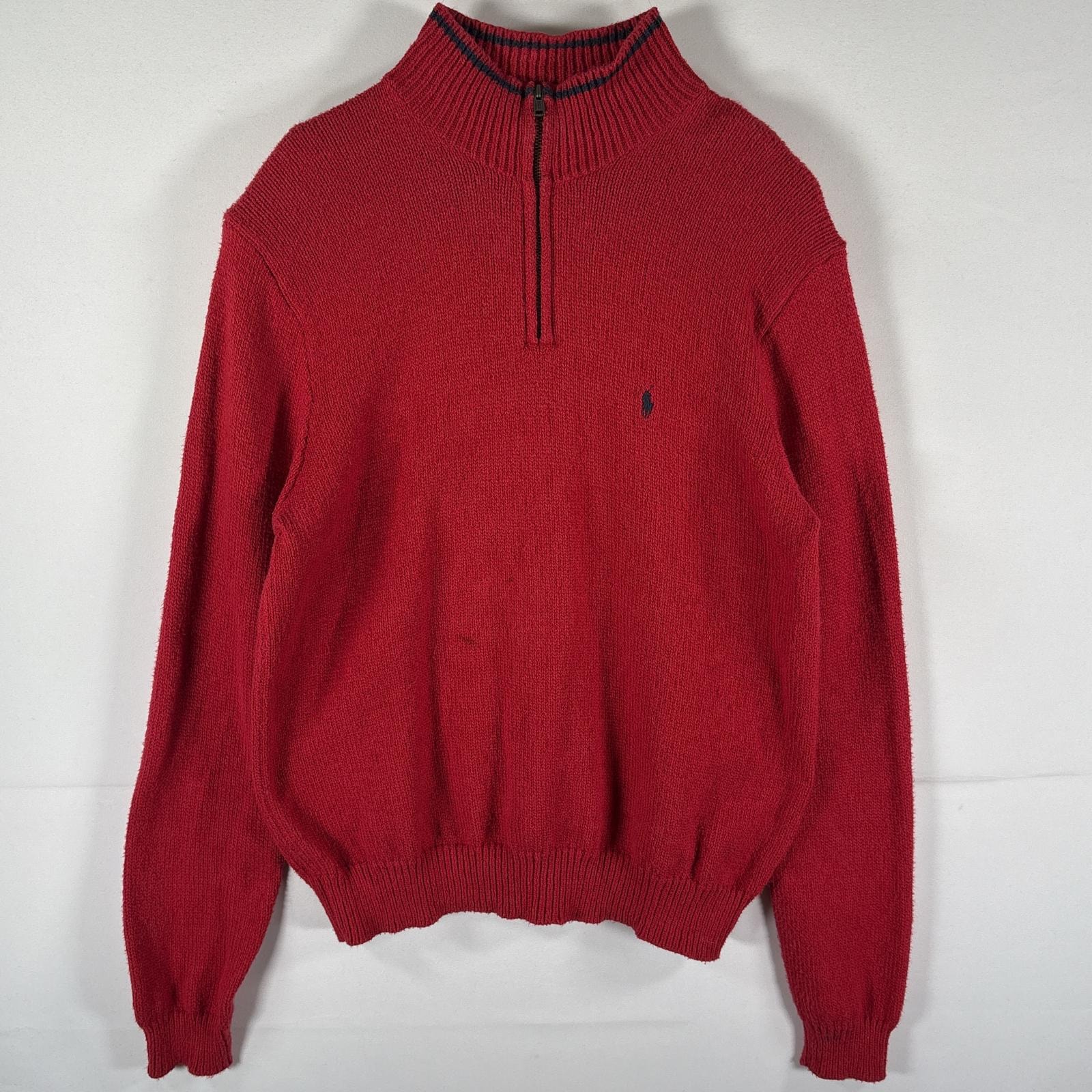 古着 ポロバイラルフローレン Polo by Ralph Lauren ニット ハーフジップ セーター ワンポイントロゴ刺繍 大きいサイズ XL  レッド メンズ