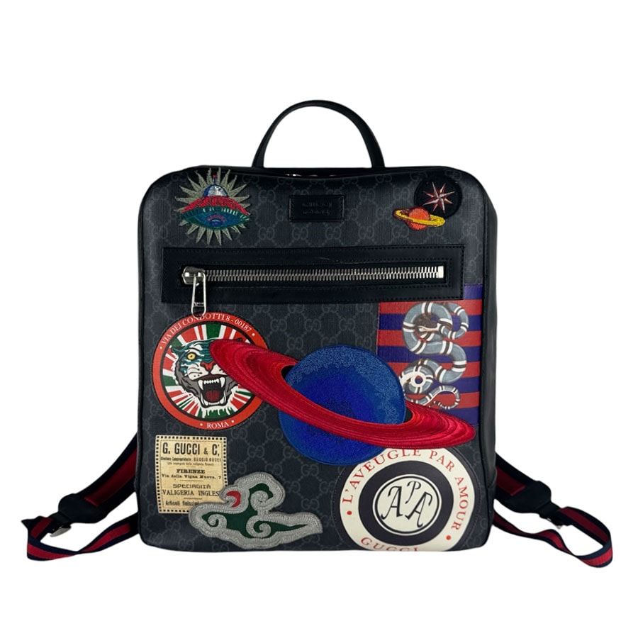 グッチ GUCCI リュック ナイトクーリエ GGスプリームキャンバス ブラック/グレー/マルチカラー シルバー メンズ 478324【中古】 z10595