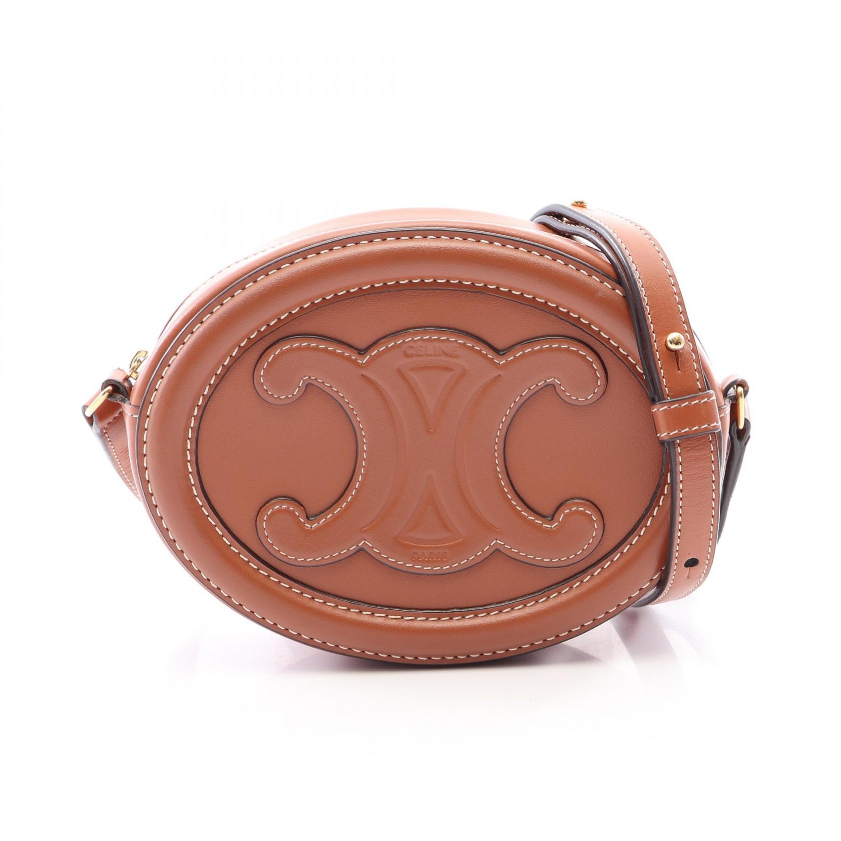 セリーヌ CELINE トリオンフ オバールパース キュイル ショルダーバッグ バッグ レザー レディース ブラウン系 10I703DPQ.04LU 【中古】