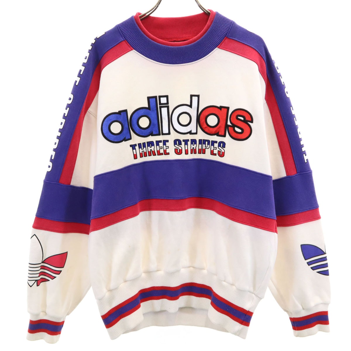 adidas アディダス 80s 日本製 ヴィンテージ 長袖 スウェット トレーナー M-L ホワイト デサント