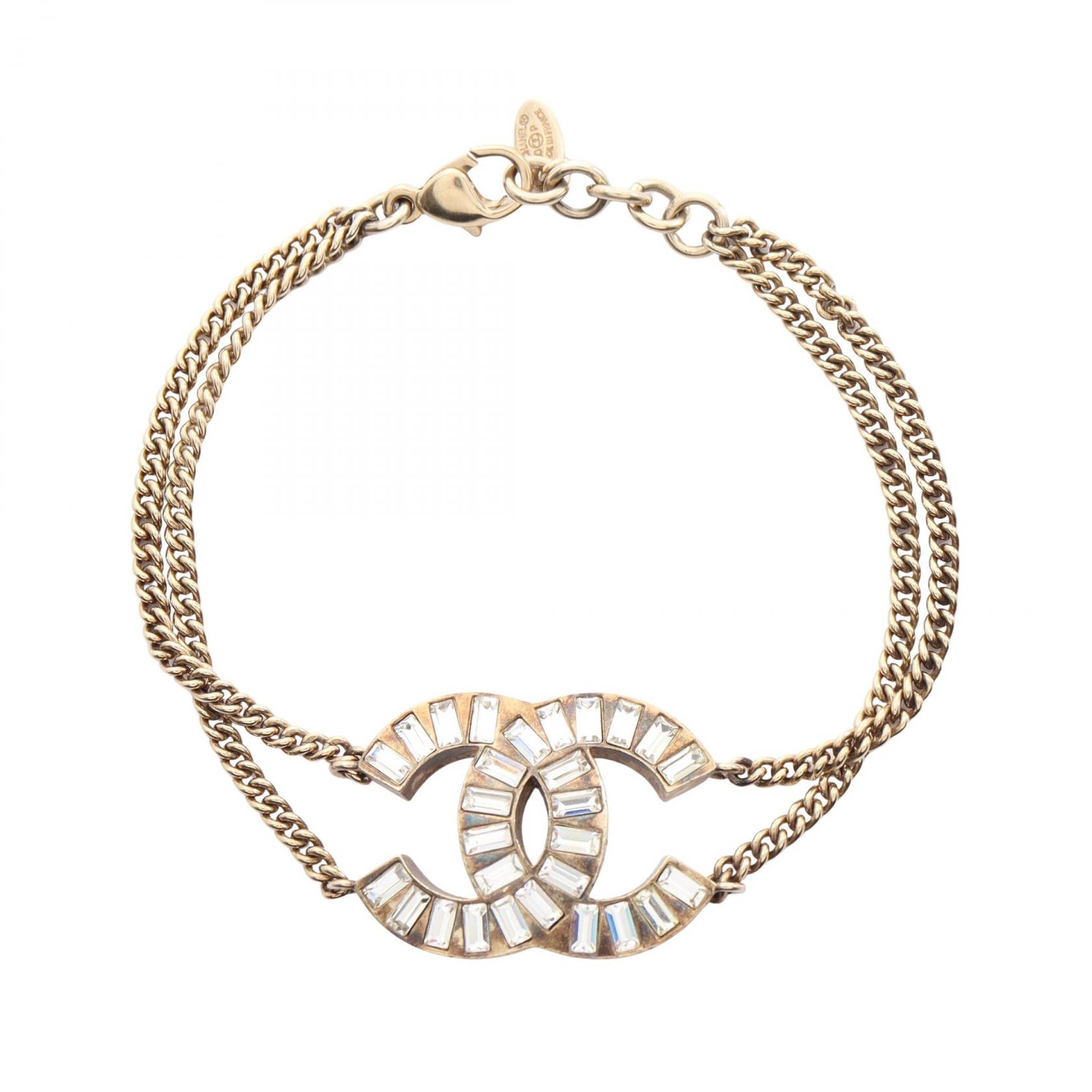シャネル CHANEL ココマーク 2連 ブレスレット アクセサリー GP(ゴールドメッキ) ラインストーン レディース ゴールド系 / クリア系 【中古】