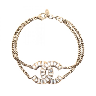 シャネル CHANEL ココマーク 2連 ブレスレット アクセサリー GP(ゴールドメッキ) ラインストーン レディース ゴールド系 / クリア系 【中古】