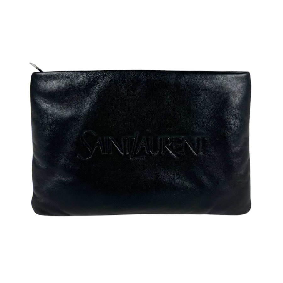 サンローラン SAINT LAURENT クラッチバッグ ポーチ レザー ブラック レディース【中古】 z11270