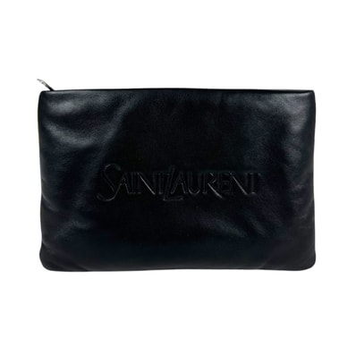 サンローラン SAINT LAURENT クラッチバッグ ポーチ レザー ブラック レディース【中古】 z11270
