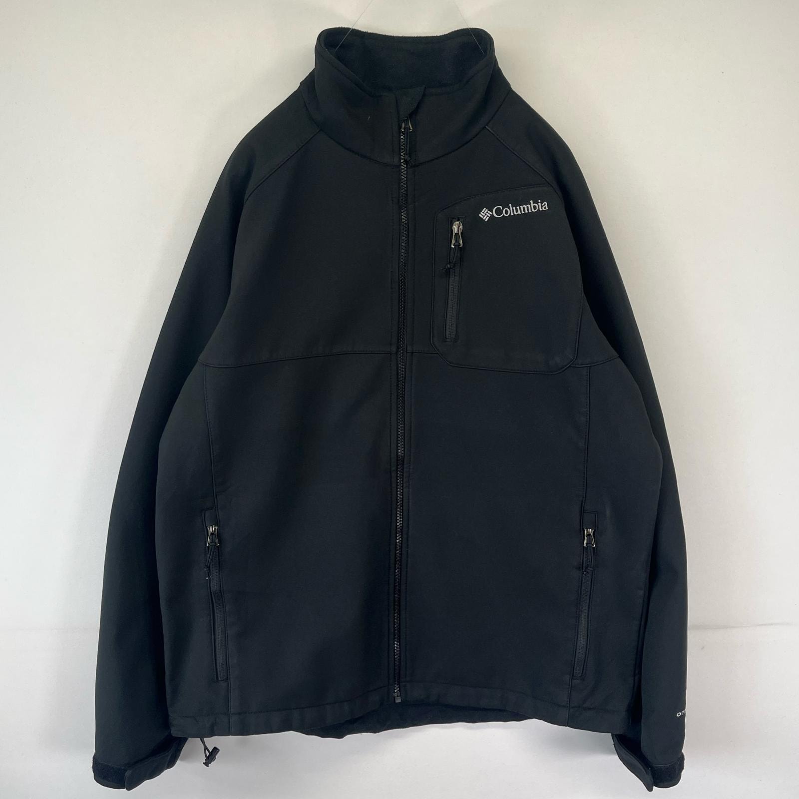 古着 コロンビア Columbia ナイロンジャケット ソフトシェル ワンポイントロゴ フルジップ フリース L  ブラック メンズ