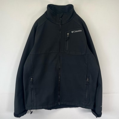古着 コロンビア Columbia ナイロンジャケット ソフトシェル ワンポイントロゴ フルジップ フリース L ブラック メンズ