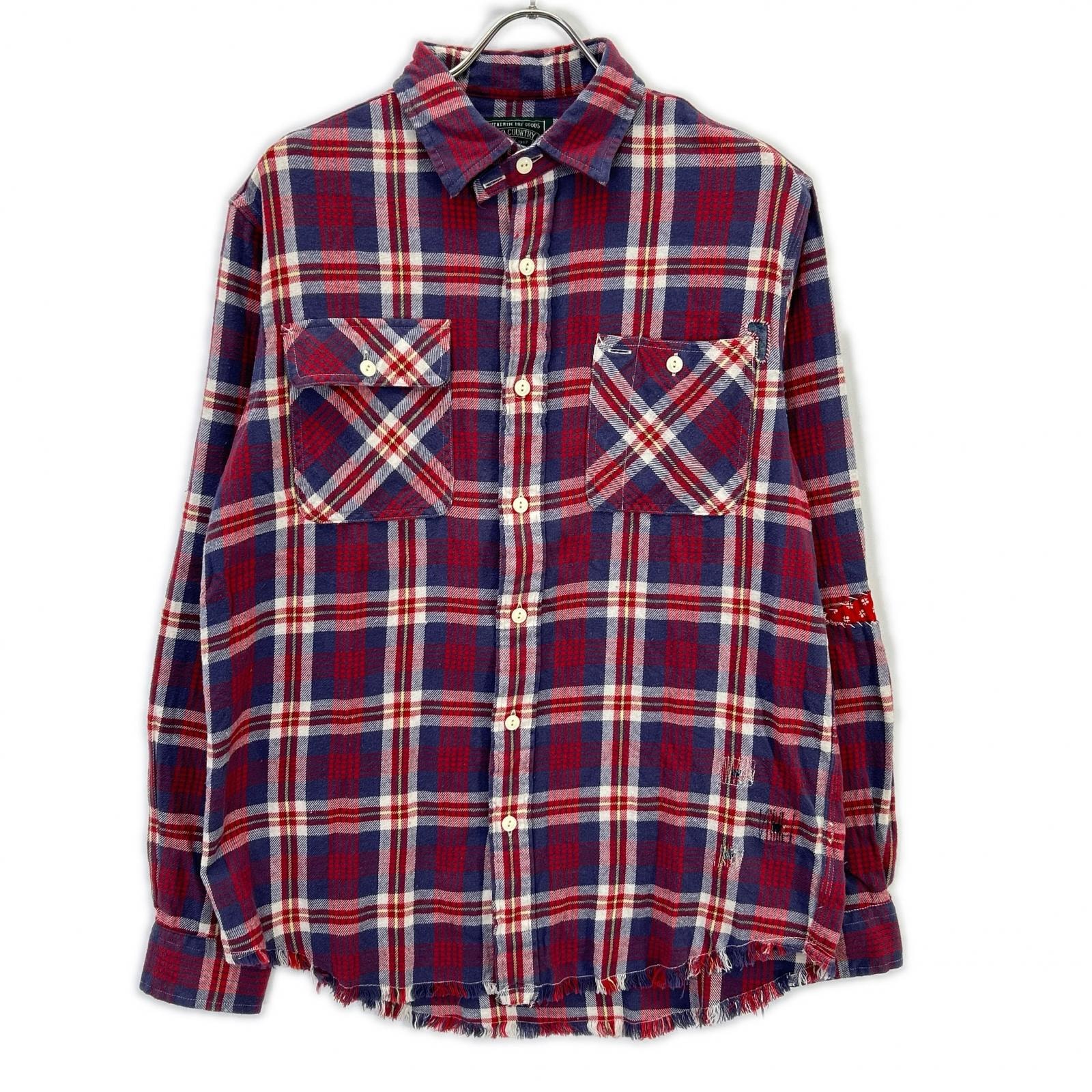 ポロカントリー ネイビー×レッド クラシックフィット Plaid Twill ワークシャツ M