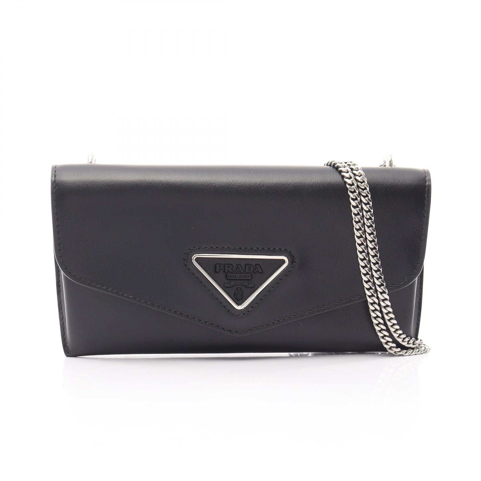プラダ PRADA トライアングル ミニ ショルダーバッグ バッグ レザー レディース ブラック系 1NR001 【中古】