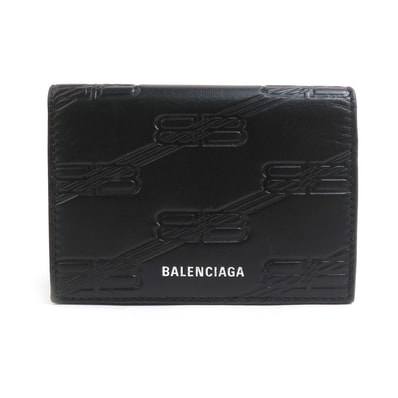 バレンシアガ BALENCIAGA 三つ折り財布 レザー ブラック ユニセックス【中古】 h30982k