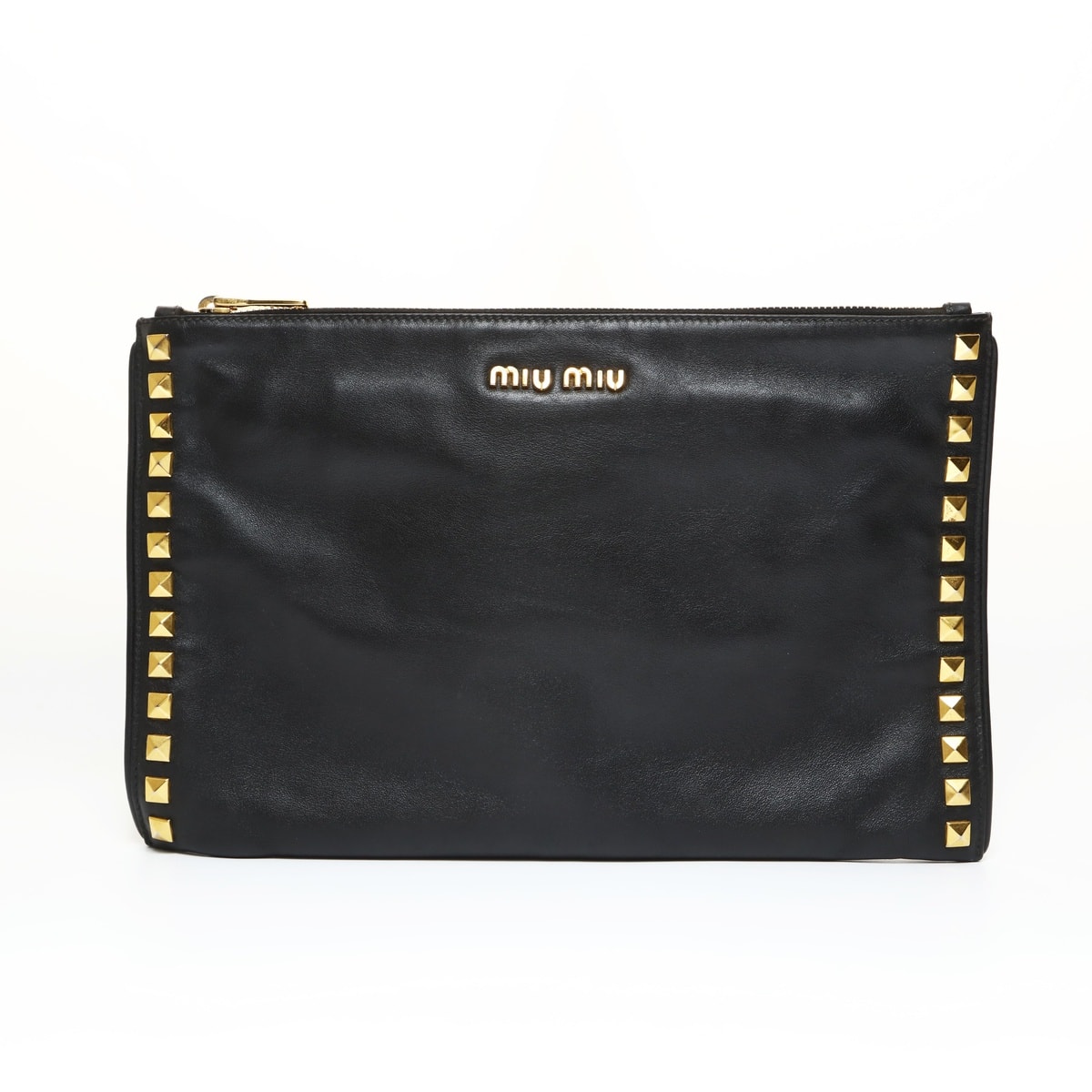 ミュウ ミュウ Miu Miu スタッズ レザー クラッチバッグ【中古】