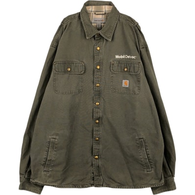 古着 カーハート Carhartt Mobil Delvac アドバタイジング 長袖 ダックワークシャツ メンズXL相当/eaa654877