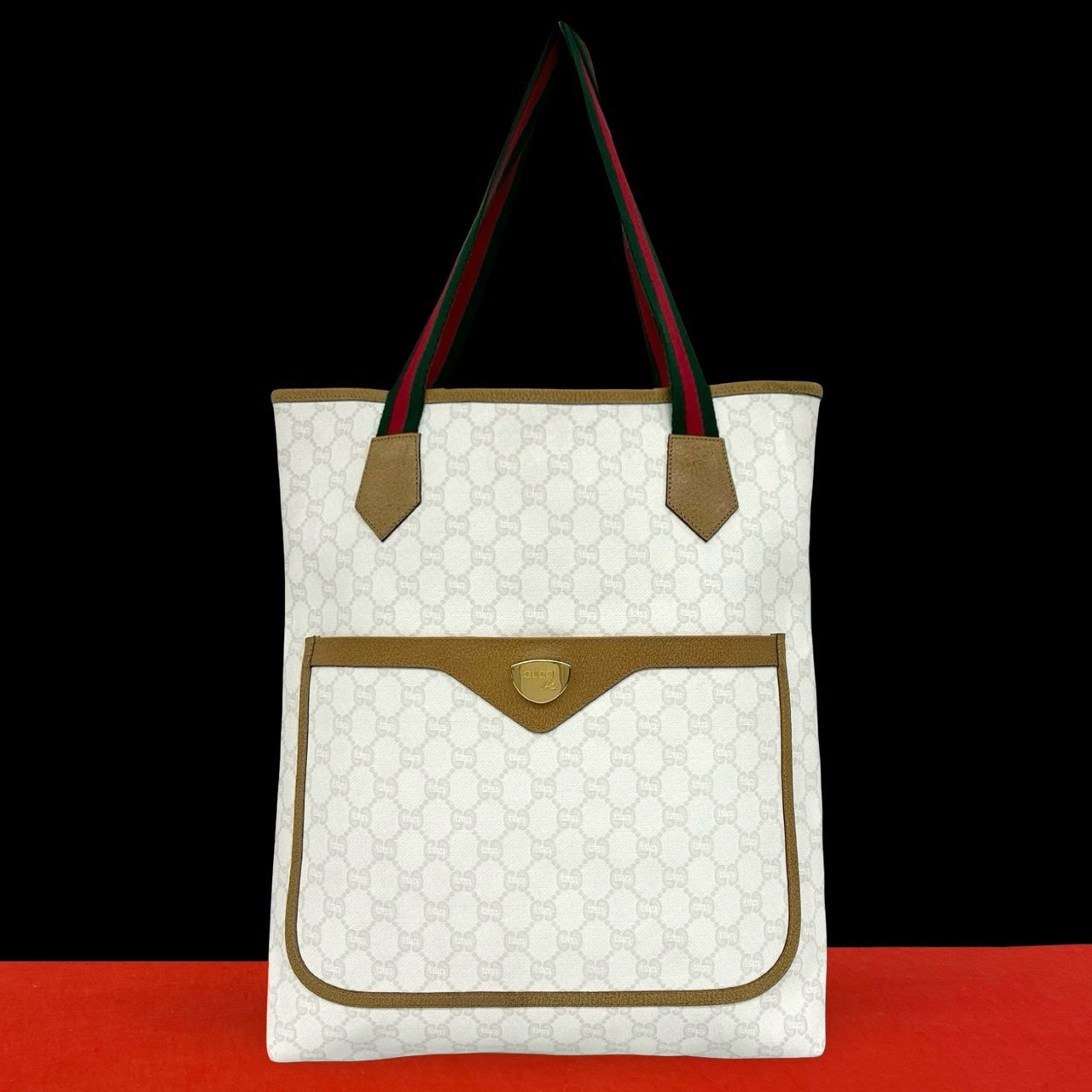 GUCCI グッチ シェリーライン グッチプラス ロゴ  レザー PVC トートバッグ ホワイト
 38634