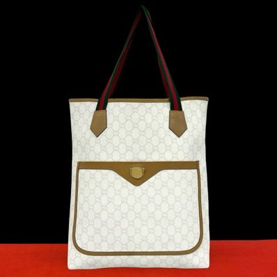 GUCCI グッチ シェリーライン グッチプラス ロゴ レザー PVC トートバッグ ホワイト
38634