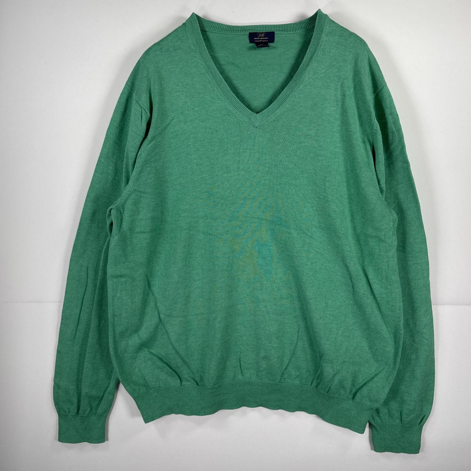 古着 ブルックスブラザーズ Brooks Brothers 長袖 セーター Vネック コットン 大きいサイズ  グリーン系 無地 メンズ