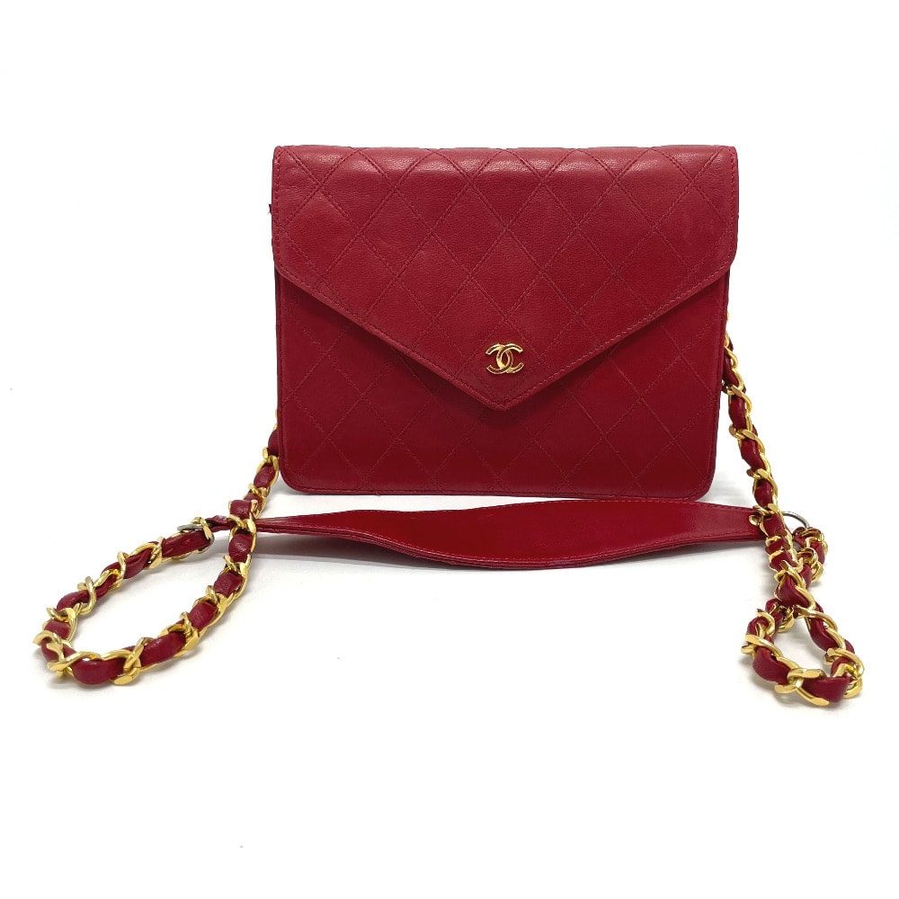 シャネル CHANEL ココマーク ビコローレ カバン バッグ チェーン ショルダー 肩掛け ショルダーバッグ ラムスキン レッド