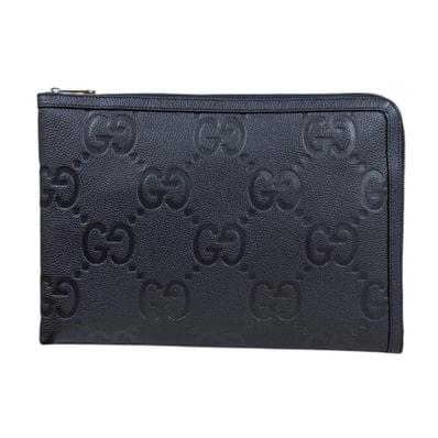 グッチ ミディアムトラベルドキュメントケース ジャンボGG クラッチバッグ レザー 792262 ブラック メンズ GUCCI 中古