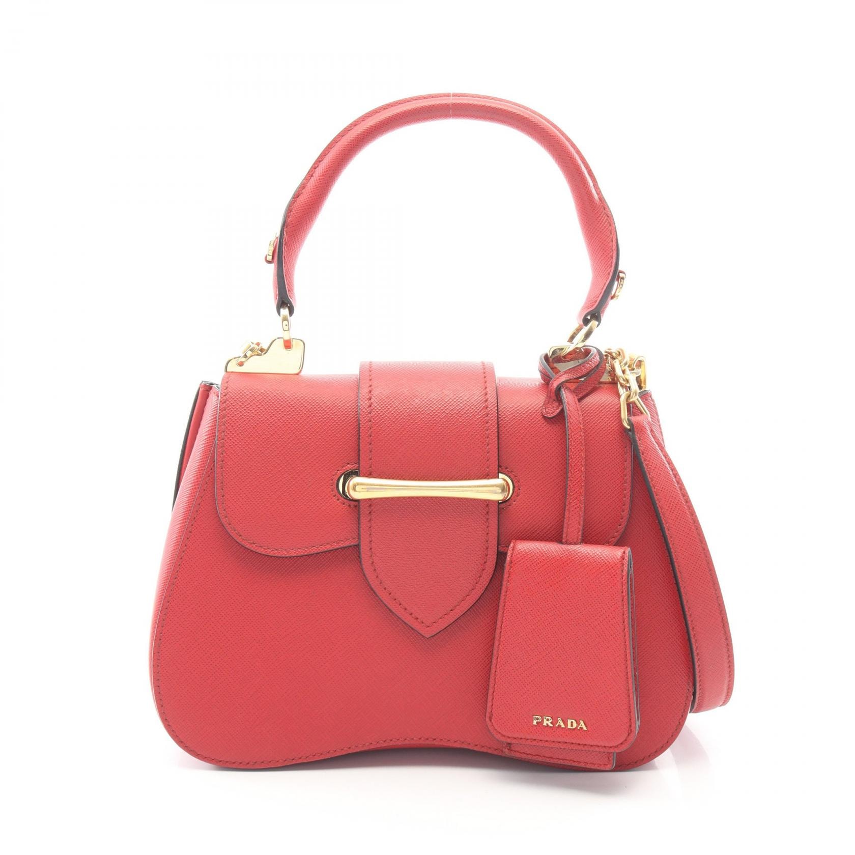 プラダ PRADA シドニー 2WAY ハンドバッグ バッグ サフィアーノレザー レディース レッド系 1BN011 【中古】