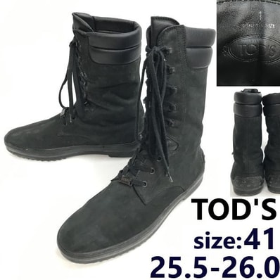 TOD'S/トッズ★ヌバックレザー/レースアップブーツ【41/25.5-26.0/メンズ/black/黒】ロング/ミドル丈/leather/Boots/Shoes◆sWB120-7