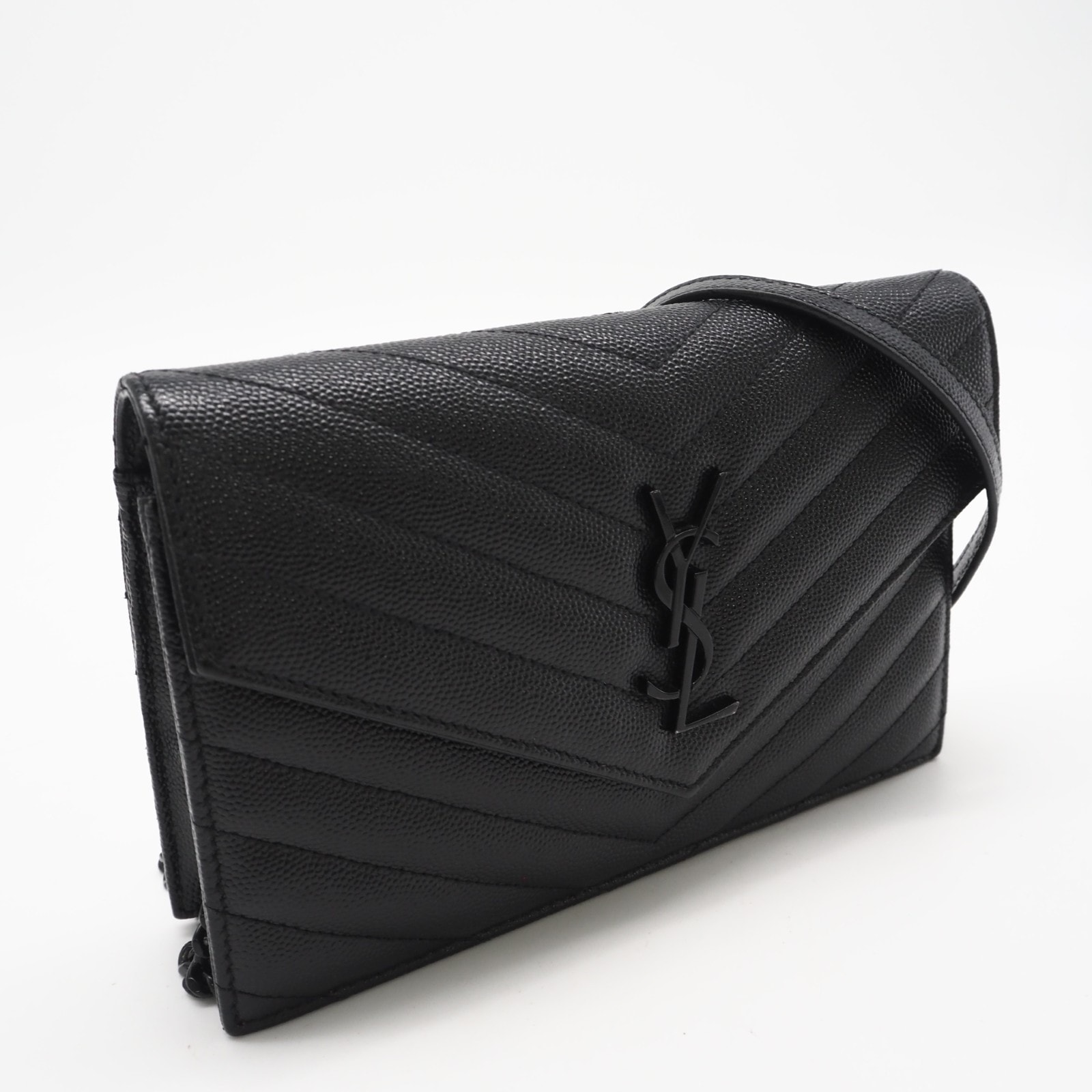 美品 SAINT LAURENT サンローラン カサンドラ チェーンウォレット 393953 ショルダーバッグ ブラック カーフレザー レディース