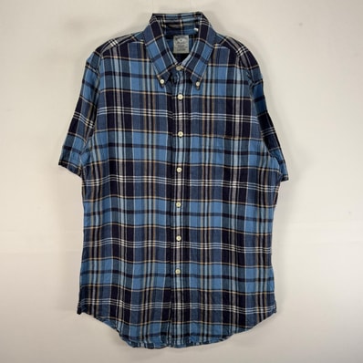古着 ブルックスブラザーズ Brooks Brothers 半袖シャツ 胸ポケ 1818 M ネイビー系 チェック メンズ