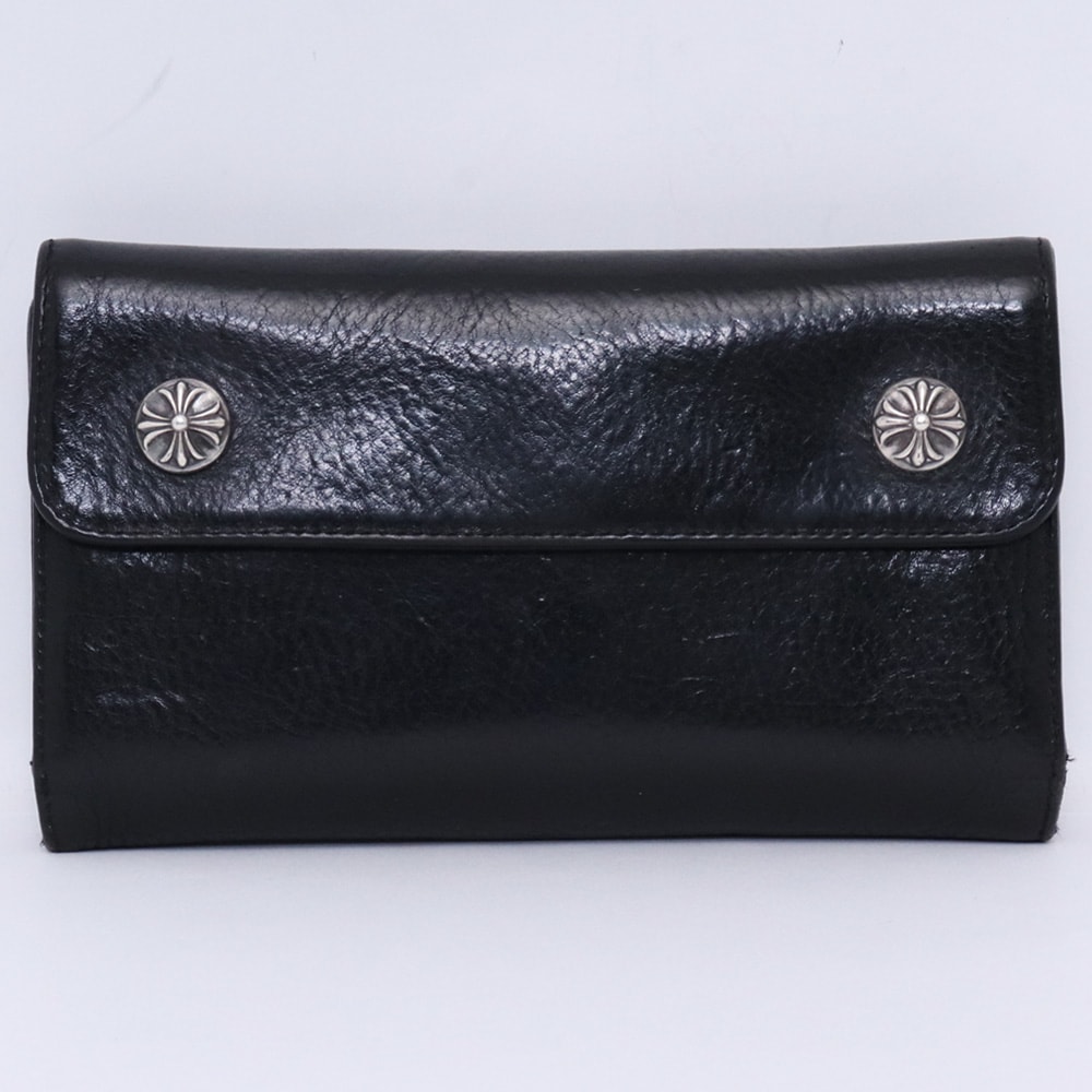 Chrome Hearts Wave Cross Ball Button Leather Wallet "Black/Silver"