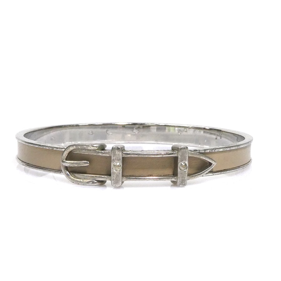 エルメス HERMES バングル ブレスレット ベルトモチーフ メタル/レザー シルバー/グレージュ レディース【中古】 e62297a
