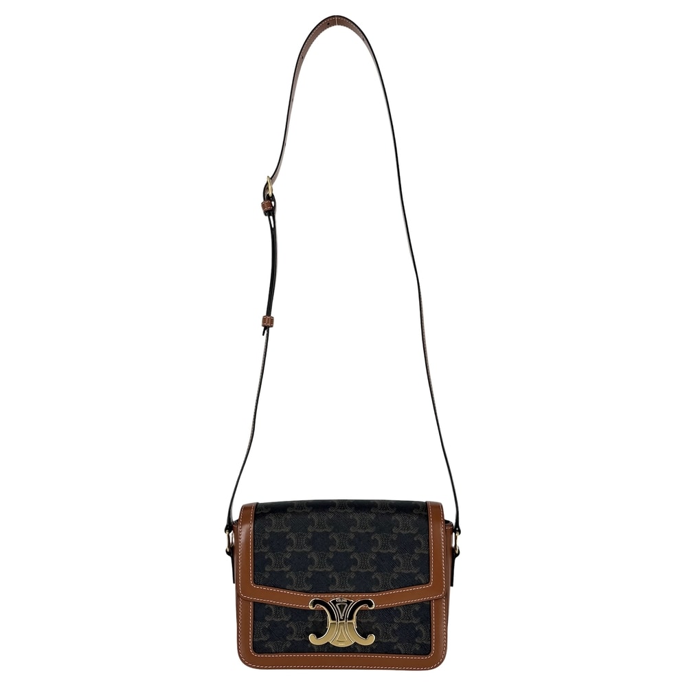 CELINE セリーヌ ショルダーバッグ ティーン トリオンフ 肩掛け 斜め掛け 188882BZ4 PVC  レザー   ブラウン 茶 ゴールド金具 レディース 美品【中古品】