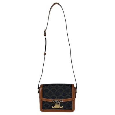 CELINE セリーヌ ショルダーバッグ ティーン トリオンフ 肩掛け 斜め掛け 188882BZ4 PVC レザー ブラウン 茶 ゴールド金具 レディース 美品【中古品】