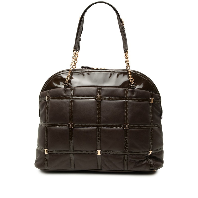 サルヴァトーレフェラガモ ヴァラ チェーン トートバッグ EX-21C881 ブラウン レザー エナメル レディース Salvatore Ferragamo 中古
