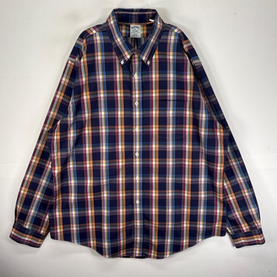 古着 ブルックスブラザーズ Brooks Brothers 長袖シャツ ボタンダウン XL ネイビー系 チェック メンズ
