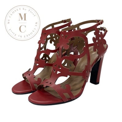 エルメス HERMES ケイラ サンダル 靴 シューズ レザー レッド ガダルキヴィール