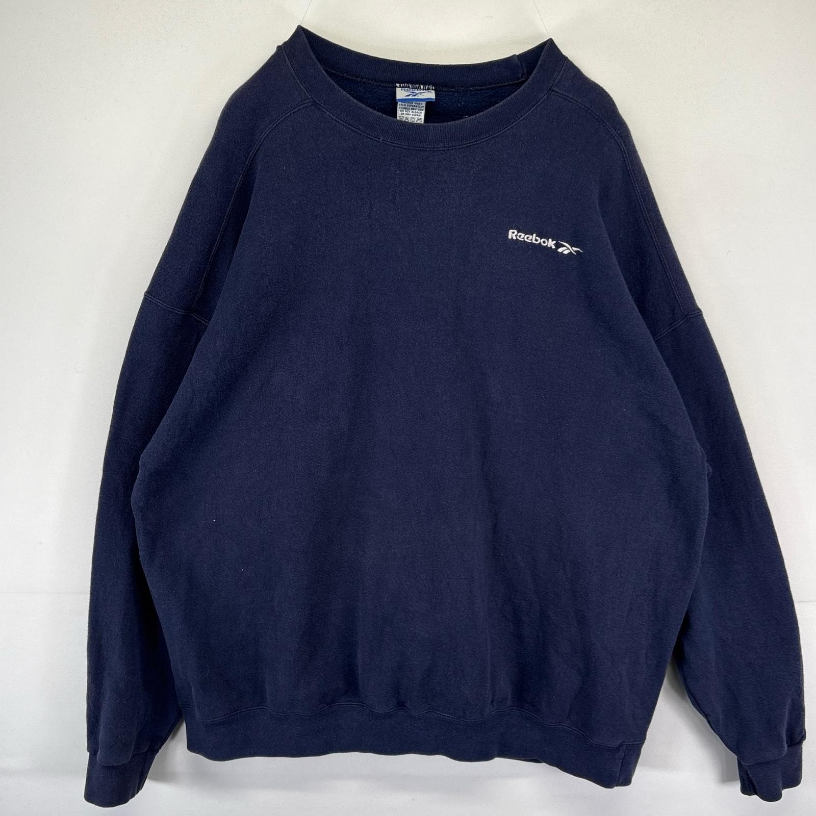 古着 リーボック Reebok USA製 スウェット クルーネック ワンポイントロゴ トレーナー 大きいサイズ 2XL  ネイビー系 メンズ