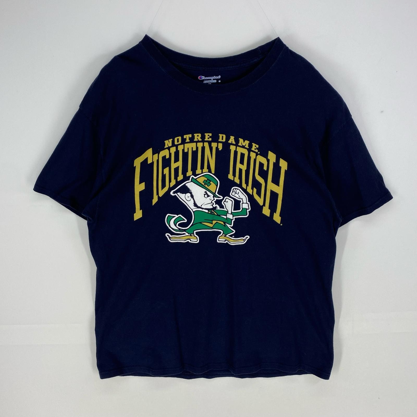 古着 チャンピオン Champion 半袖Tシャツ ノートルダム カレッジロゴプリント クルーネック XL  ネイビー系 メンズ