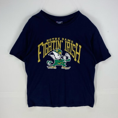 古着 チャンピオン Champion 半袖Tシャツ ノートルダム カレッジロゴプリント クルーネック XL ネイビー系 メンズ