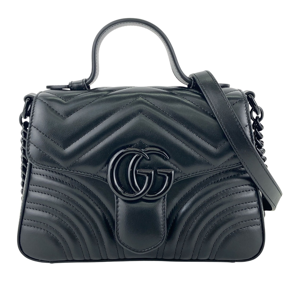 GUCCI グッチ GG マーモント ミニ トップハンドルバッグ 2WAY ショルダーバッグ ハンドバッグ 702563 レザー ブラック レディース【中古】