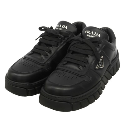【6aph054】プラダ スニーカー 8 レザー ブラック【中古】メンズ