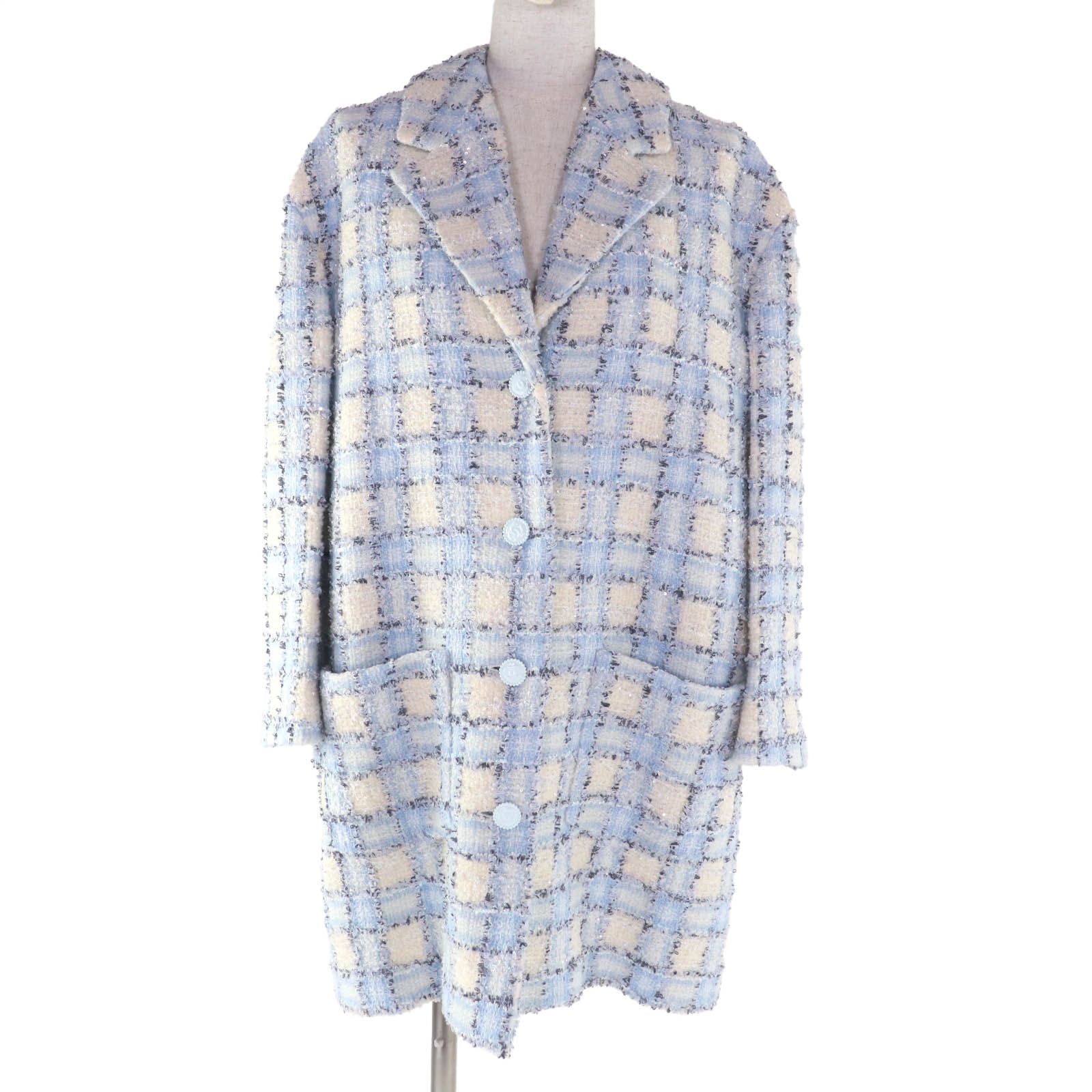 極美品 シャネル コート ライトブルー レディース 34 22B P73383