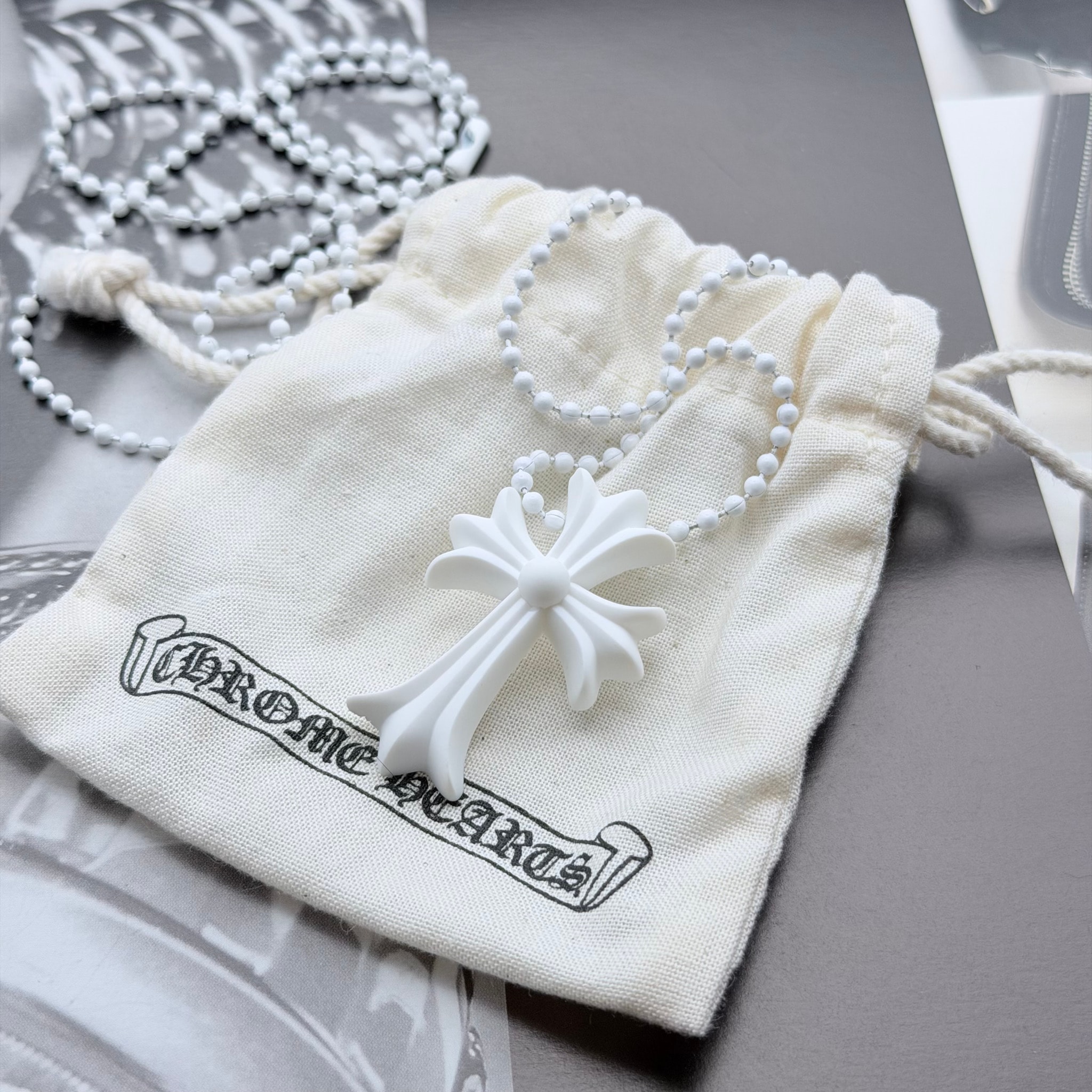 Chrome Hearts Rubber Small CH Cross Silicon Necklace "White"