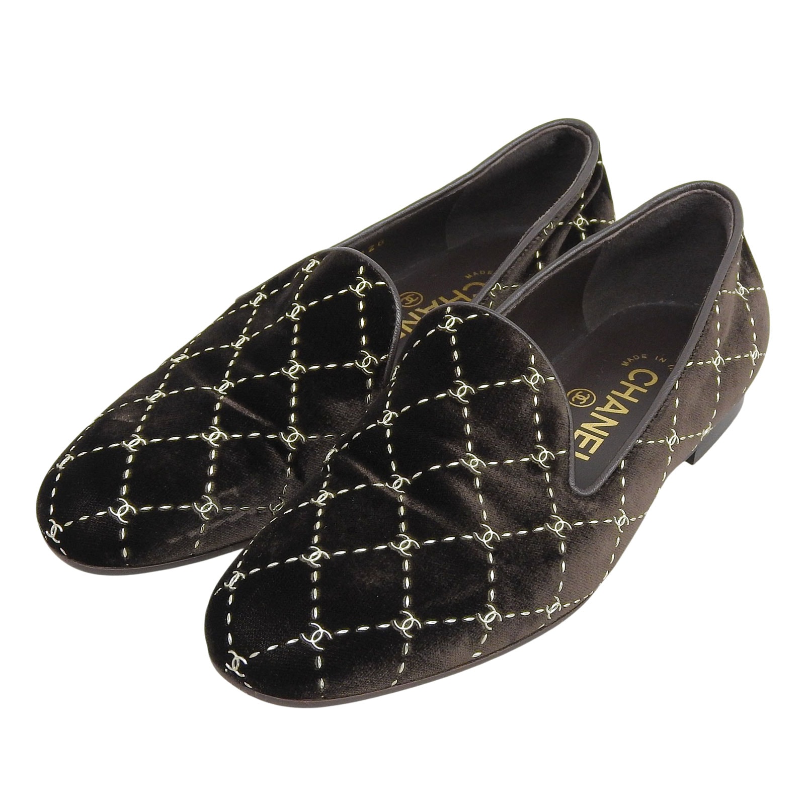 美品 シャネル スリッポン ダークブラウン レディース 35 G33126