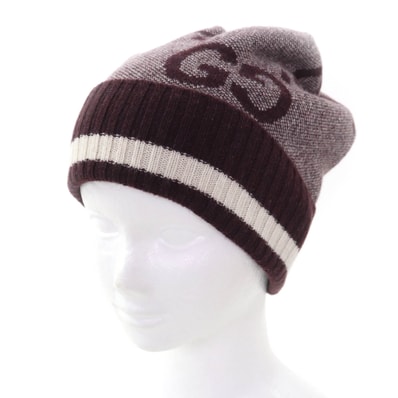 未使用品 グッチ ニットキャップ ボルドー系 メンズ M/58 676827