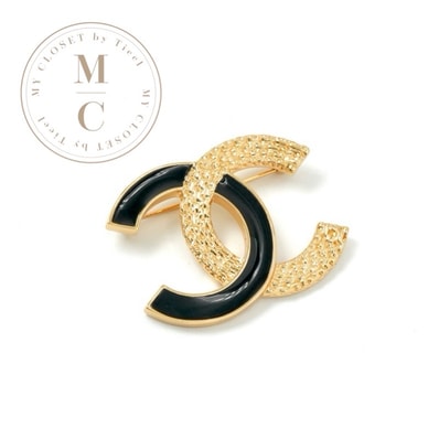 シャネル CHANEL ブローチ コサージュ ゴールド ブラック ココマーク