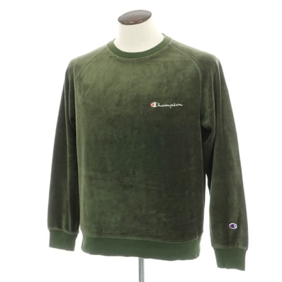 【中古】チャンピオン Champion コットンポリエステル ベロア クルーネック スウェット グリーン【サイズL】【メンズ】